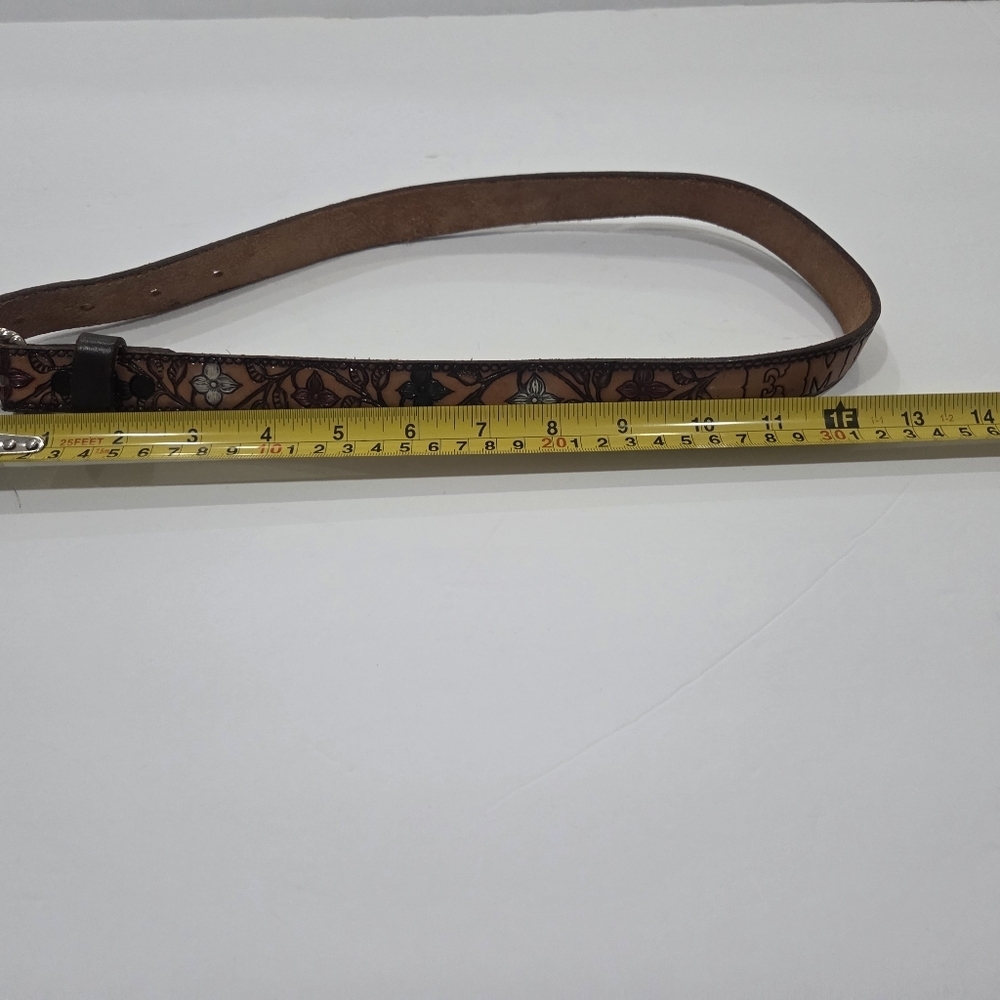 Emma Lee Brown Floral Cowhide Leather Women’s Belt with Silver Buckle Sz.28 - Picture 5 of 9